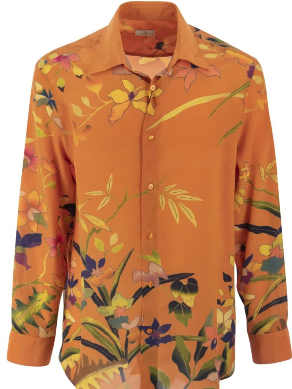 NWT Etro Milano 100% Silk Shirt Orange Ramage Floral Print Long Sleeve (L)